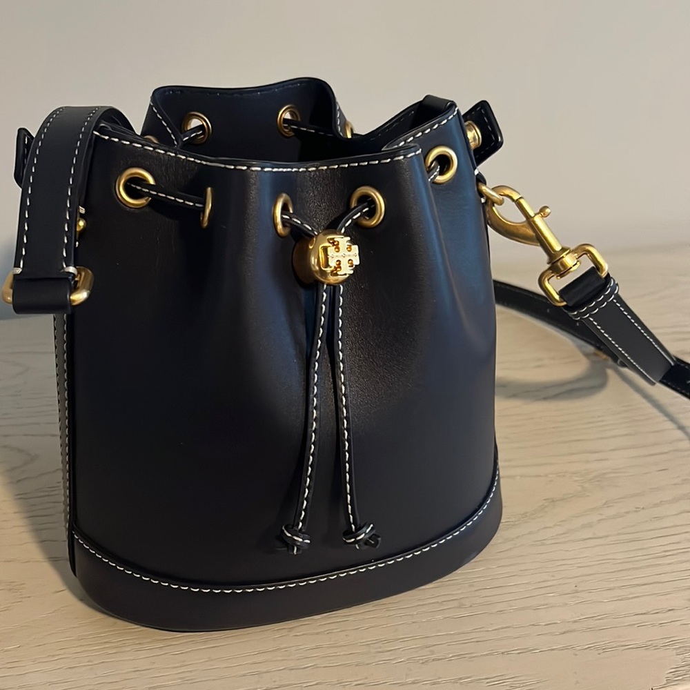 Tory Burch Black and Gold Bucket Bag